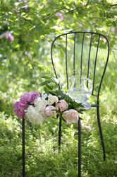 Summer garden photography, still life photo with a bouquet of white and pink peony flowers in a sunny day, digital print