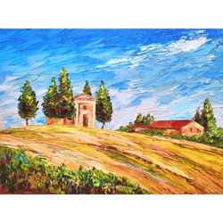 Tuscany Painting Italy Landscape Original Artwork Tuscany Chapel Original Oil Painting on Canvas by 12x16 inch