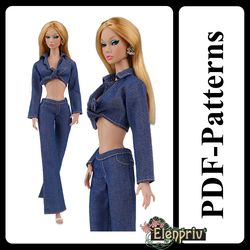 PDF Pattern Shirt with ties and pants for 11 1/2 Poppy Parker Pivotal Repro Curvy Made-to-Move Silkstone Barbie doll