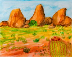 City of Rocks State Park original watercolor painting New Mexico landscape desert artwork southwestern wall art
