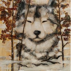 DREAM, WOLF Oil Painting Original Animal Art