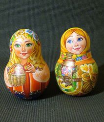 Custom roly-poly Russian music doll Nevalyashka  - big wooden hand painted wobble tilting toy