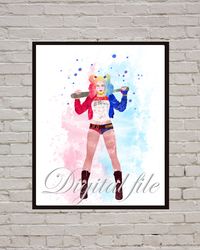 Harley Quinn DC Comics Superhero Art Print Digital Files decor nursery room watercolor