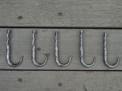 Set of 5 hammered small hooks, Towel, Mug, Bag, Coat, Rack, Hanger, Holder. Wrought iron, Blacksmith, Metal decor