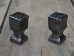 Set of 2 hand forged square knobs, Colorless lacquer, Cabinet-Drawer-Cupboard-Kitchen pulls&handles, Wrought iron, Black