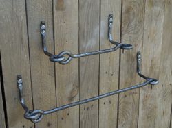 Set of 1 hand forged towel bar, 1 toilet paper holder and 1 towel ring, Bathroom Accessories, Wrought iron, Blacksmith