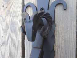Hand forged door pull, Ram's head, Blacksmith made, Wrought iron, Steel gate & Shed handles, Entrance door pull handle