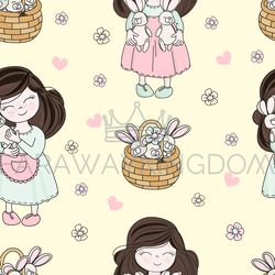 EASTER CHILD Holiday Seamless Pattern Vector Illustration
