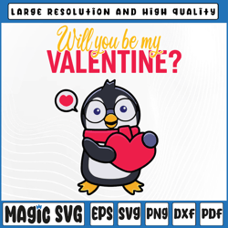 Will You Be My Valentine Svg, Penguin Valentine's Day Svg, Valentine's Day, Digital Download