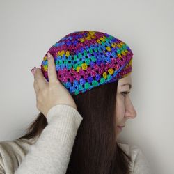 Colorful beret for women French beret crochet Spring beret multicolor