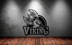 Viking Logo Sticker, Viking Weapon Axe, The Ancient Symbol Of The Scandinavian Vikings Wall Sticker Vinyl Decal Mural