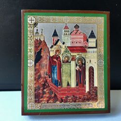 Appearance of Virgin to St Cyril of Beloozersk | Size: 2.4x2.8" ( 6.2 x 7.2 cm ) | Made in Russia