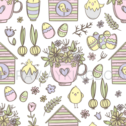 EASTER MUG With Flowers Seamless Pattern Vector Illustration