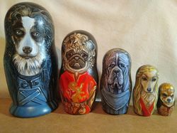 Dogs of Thrones nesting dolls matryoshka - Dogs portraits Russian wooden dolls art painted