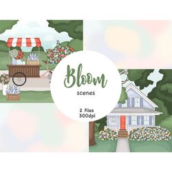 Spring Clipart Scene | Bloom Garden Illustration