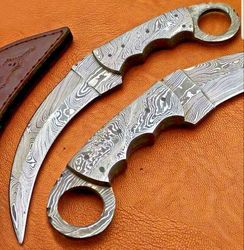 Full Tang Hand Forged Damascus Steel Hunting Karambit Knife Full Damascus Body,Camping knife,