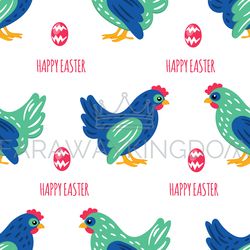 EASTER PAPER Holiday Chicken Bird Seamless Pattern Vector