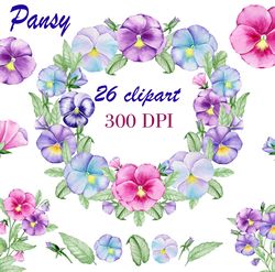 Wild Spring Floral Clipart - Watercolor Spring Clipart - Watercolor Clipart. Pansy. Violets. Spring Bouquets flowers png