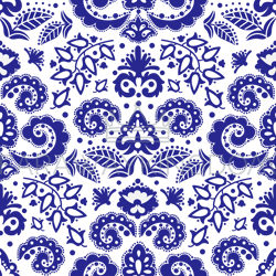 ETHNIC BLUE TATAR Ornament Seamless Pattern Vector Illustration