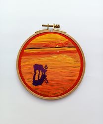 Scenery Sunset Wall Art Beach Embroidery Landscape Hoop Hanging Thread Painting Gift For Her