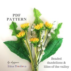 Beaded Flowers pattern | Lilies of the valley and Dandelion | Seed bead patterns | Beadwork pattern