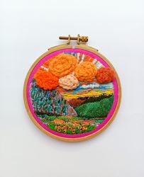 Embroidered Hoop Art Naturel Landscape Countryside Scenery Small Thread Hanging Decor Gift For Her/Him