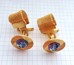 Soviet blue stones gold plated cufflinks "Effect" vintage new - Retro mens gift from USSR