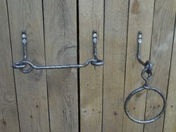 Set of 1 hand forged towel ring and 1 toilet paper holder, Bathroom Accessories, Wrought iron, Blacksmith, Bath set