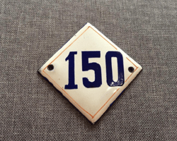 Rhomb enamel metal apt number sign 150 - address door number plaque vintage