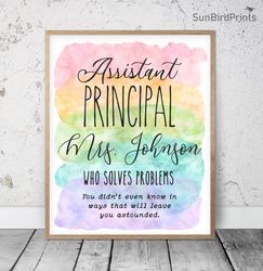Assistant Principal Personalized Office Decor, Rainbow Printable Wall Art, Custom Name Door Signs, Appreciation Gift