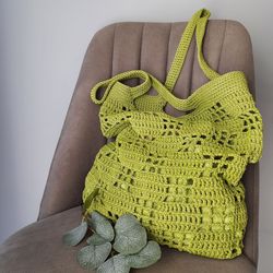 handmade crochet shopping bag  minimalist crochet  handbag shoulder beach bag gift for her