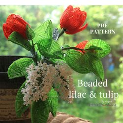 Beaded Lilac and tulip pattern | Beaded Flowers pattern | Seed bead patterns | Beadwork pattern | Digital Download - PDF