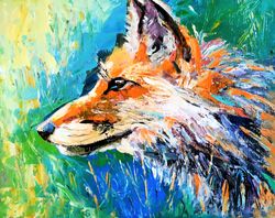 Fox Original Oil Painting Wild Animal Small Impasto Painting Fox Artwork Landscape Painting Hunting Artwork 8"x10"