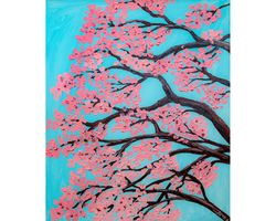 Sakura Tree original oil painting Cherry blossom painting floral artwork pink spring flowers kitchen wall art