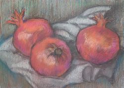Pomegranates Painting Graphics Original Art Fruit Painting Pastel Painting Optimistic Painting Wall Art