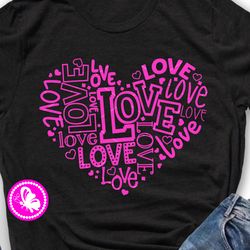 Pink Heart clip art svg png pdf Love Different fonts lettering Valentines day Craft print Digital downloads files