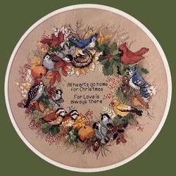 Forest Birds Wreath Vintage cross stitch pattern PDF Christmas Designs embroidery