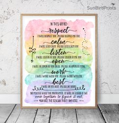 In This Office, Rainbow Printable Wall Art, Classroom Rules Poster, School Stuff Office Signs, School Counselor Quotes