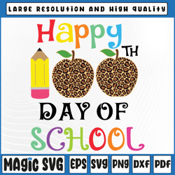 Happy 100th Day Of School Leopard print PNG, Apple Pencil Student Png, 100th Day of School, Digital Download