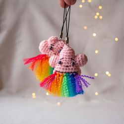 Funny Rainbow Cloud pendant, Set of keychains, Couple cute keyrings cloud with rainbow, Bright Rainbow bag charm
