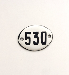 Small enamel metal number sign 530 address door plate vintage