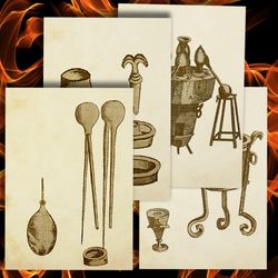 Digital wall steampunk posters medieval  drawings alchemical equipment