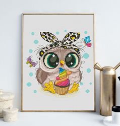 Owl cross stitch, Cross stitch pattern PDF, Cute cross stitch, Kitchen cross stitch, Cake cross stitch