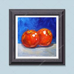 Still Life Bright Red Apples Original Oil Painting Fruit Painting Fruit Art Wall Decor with Apples 7.8.x 7.8 in
