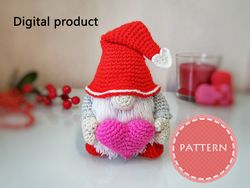 Crochet gnome with heart Pattern, Valentine Gnome crochet Pattern, Mother's Day gift, gift for her, nordic gnome