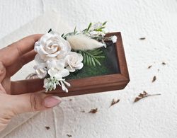 Wooden ring box, Wood Glass Ring Bearer Box, Engagement ring box, White Wedding Rustic Ring Box, Wedding decor, Ring hol
