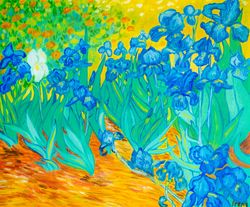 Blue Irises original oil painting on canvas Van Gogh artwork impressionism flowers floral landscape iris wall art