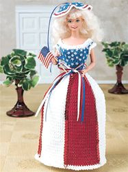 Vintage Crochet Pattern PDF, Barbie Doll Patriotic Sequin Dress and Matching Hat Independence Day Fashion Outfit PDF