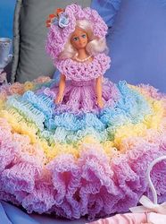 Vintage Crochet Pattern PDF, Barbie Doll Rainbow Ruffle Dress and Matching Hat Full Princess Skirt 20" Diameter