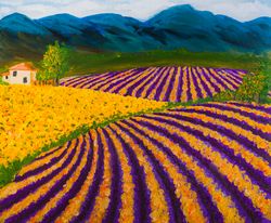 Provence original oil painting on canvas lavender and sunflower fields artwork impressionism floral landscape wall art